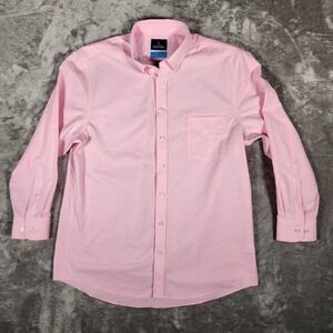 Stafford Shirt Men's L Pink Button Down Oxford CoolMax Long Sleeve 16-16.5 32-33